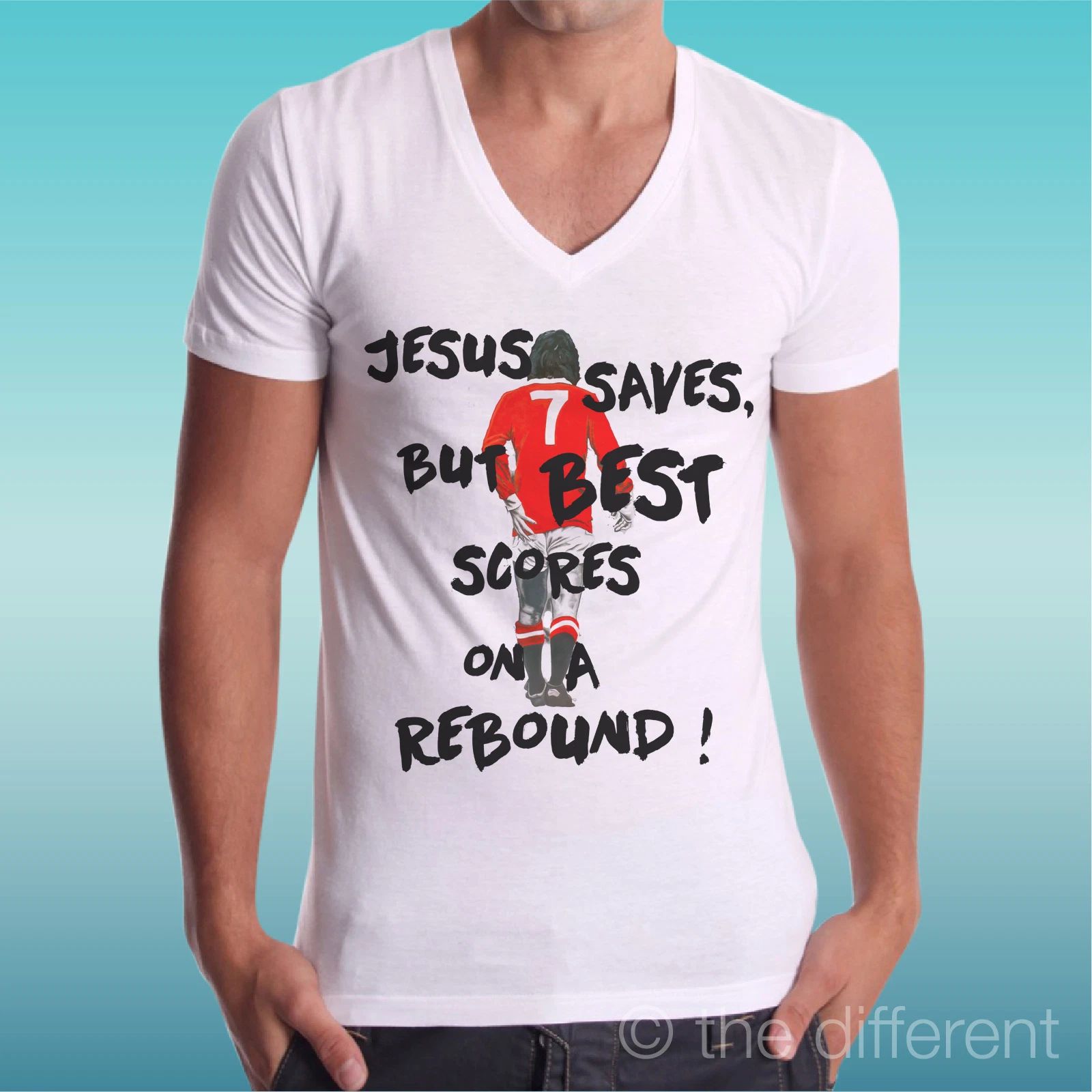 T-shirt V Neck Jersey " Sentence George Best God " Road To Happiness Gift Idea