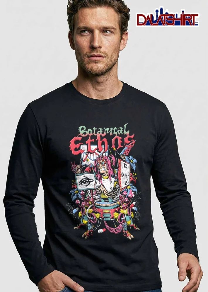 Botanical Ethnos Cyberpunk Cyborg Clock DNA Strand Pill Mushroom Botanical Cartoon shirt