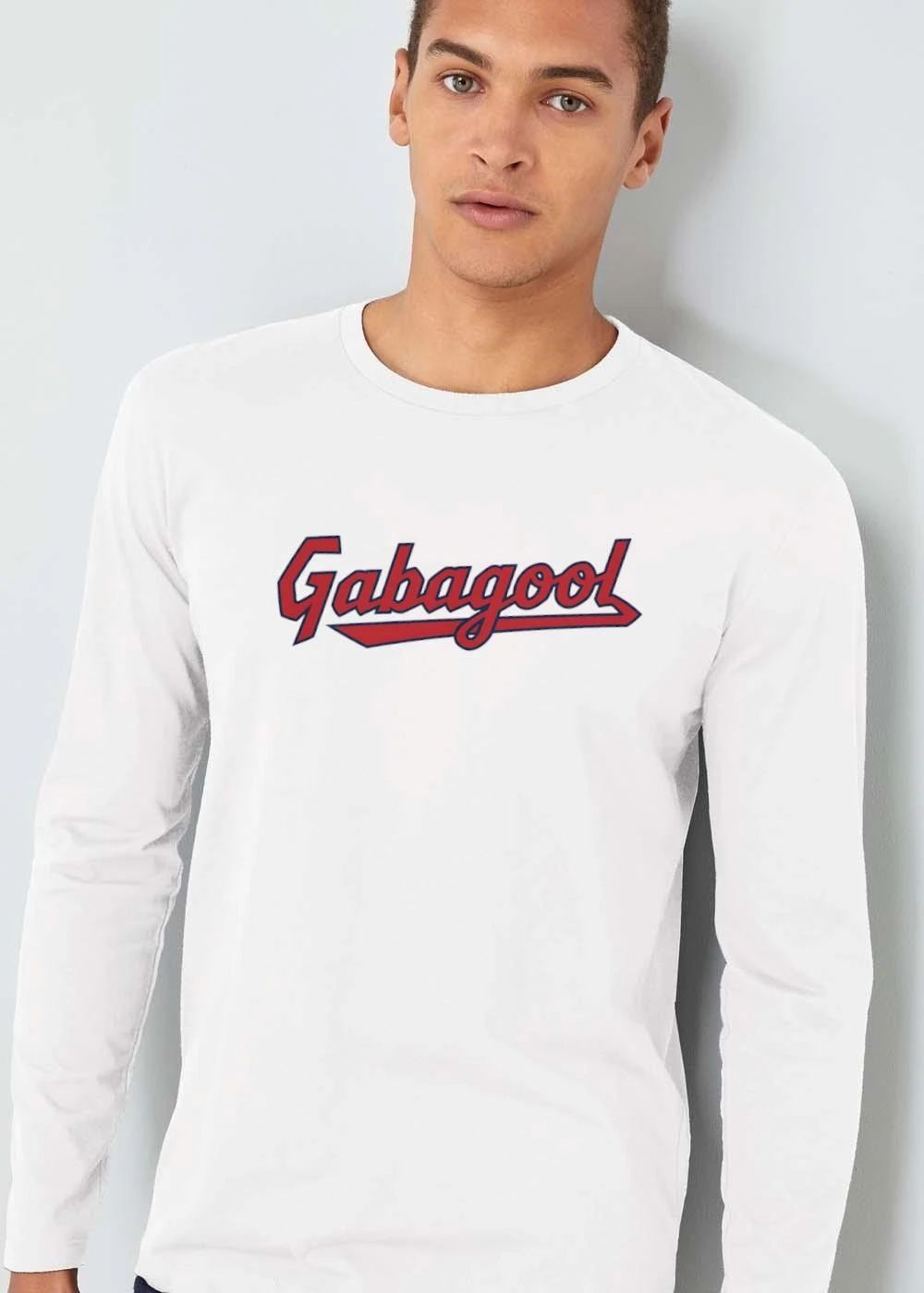Gabagool Red And Navy Blue Baseball Script Text With Underline Swoosh shirt