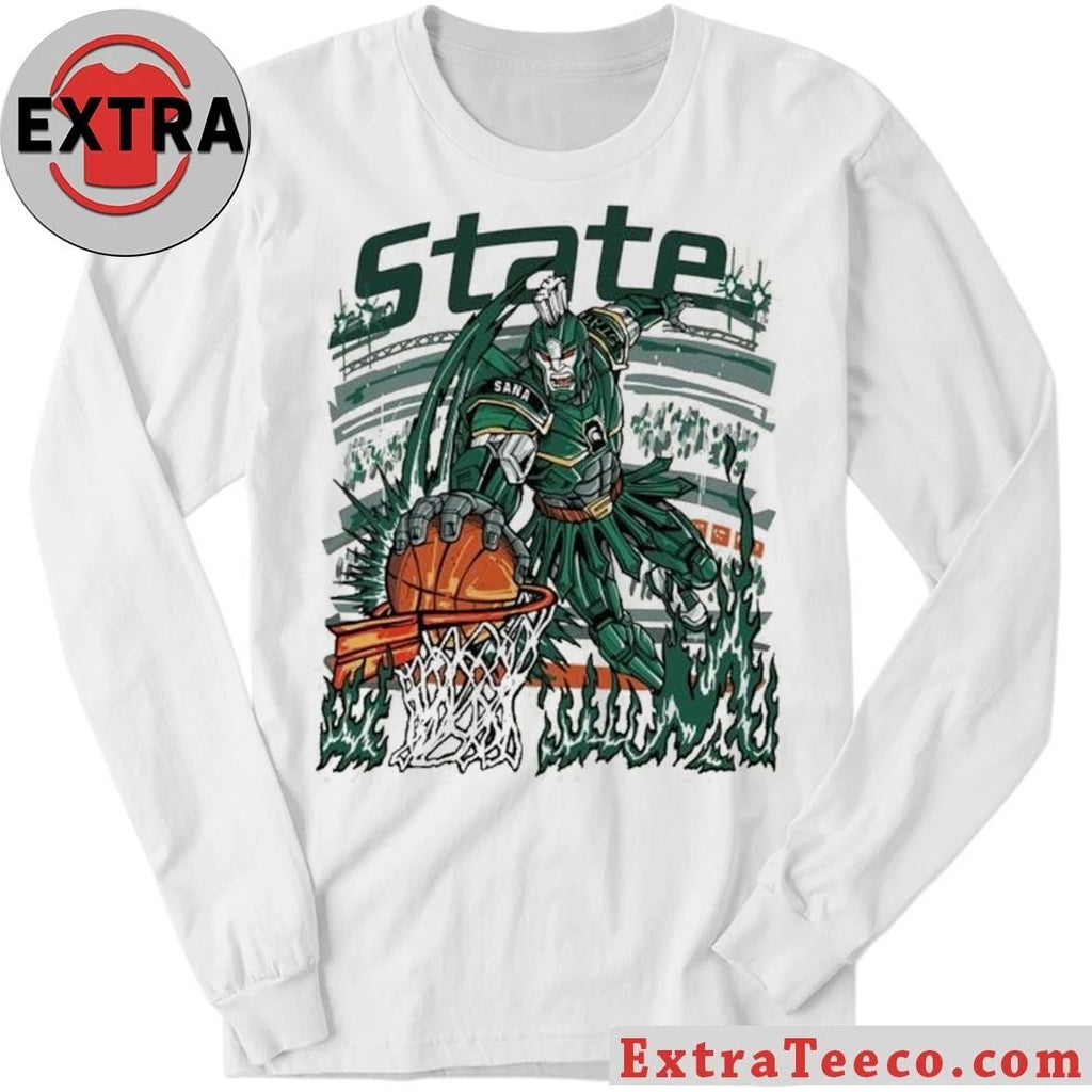 Original Sana Detroit MSU Court Gladiator Tee Cream Retro Hoops Graphic T-Shirt