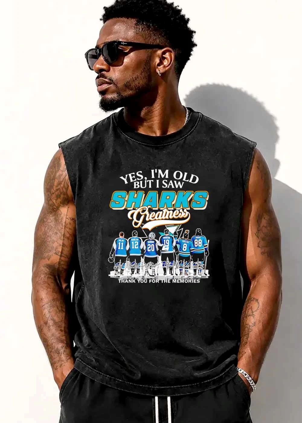 San Jose Sharks NHL Yes Im Old But I Saw Greatness Nolan Marleau Roster Players Back View Skyline shirt