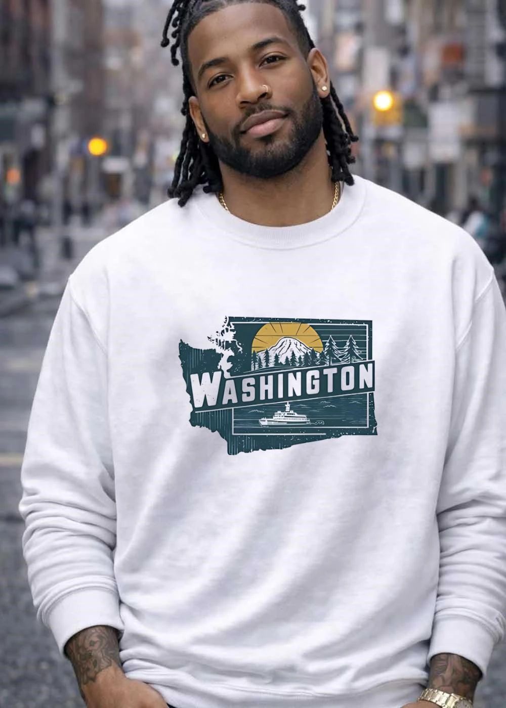 Washington State Mountain and Ferry Silhouette Apparel shirt