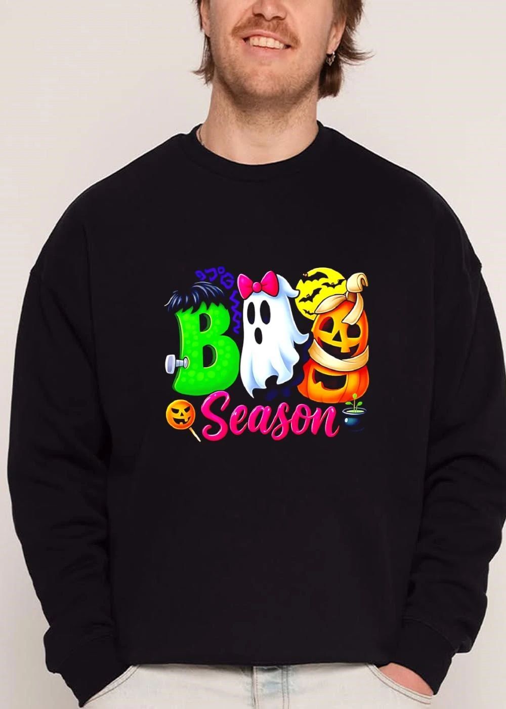 Boo Season Cartoon Frankenstein Ghost Jack O Lantern Moon shirt