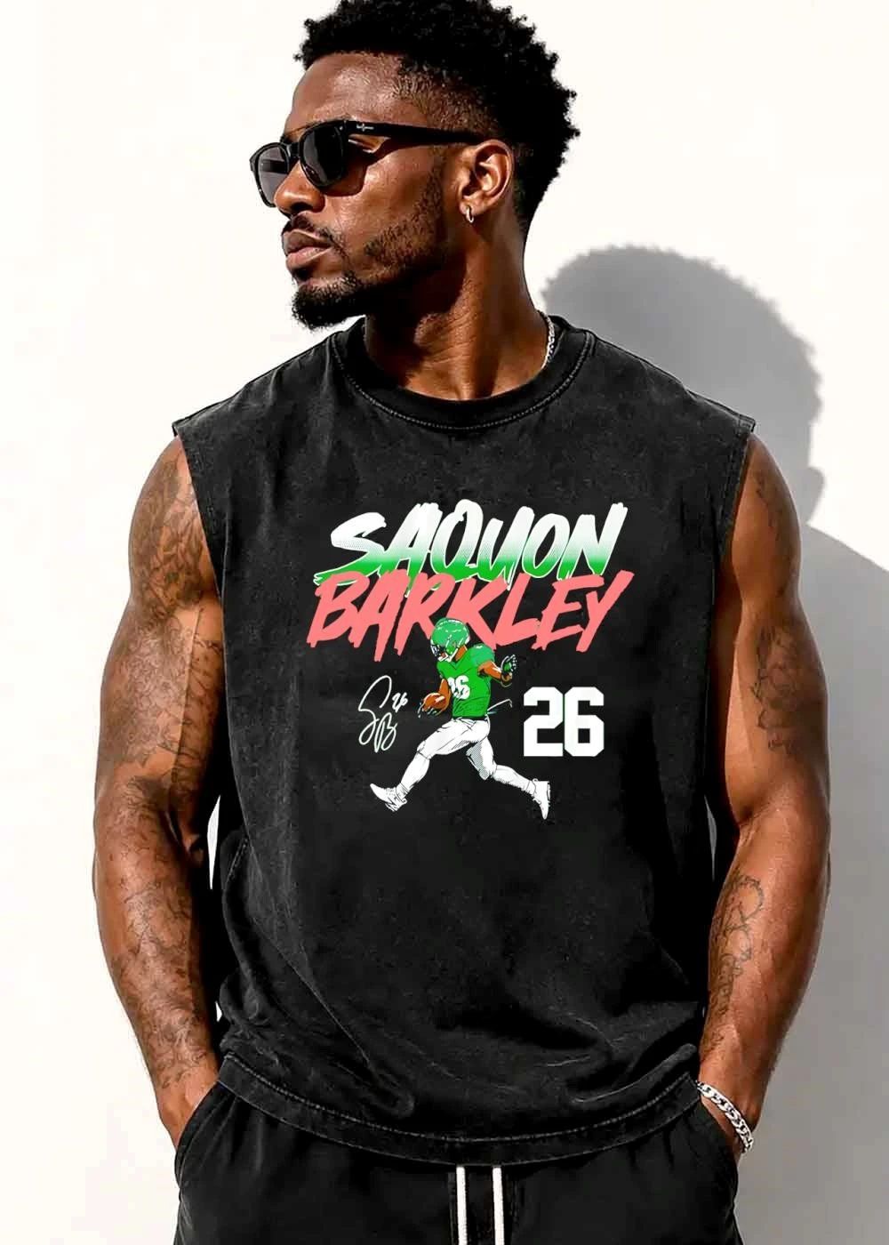 Saquon Barkley 26 Running Football Player Signature Halftone Typography shirt