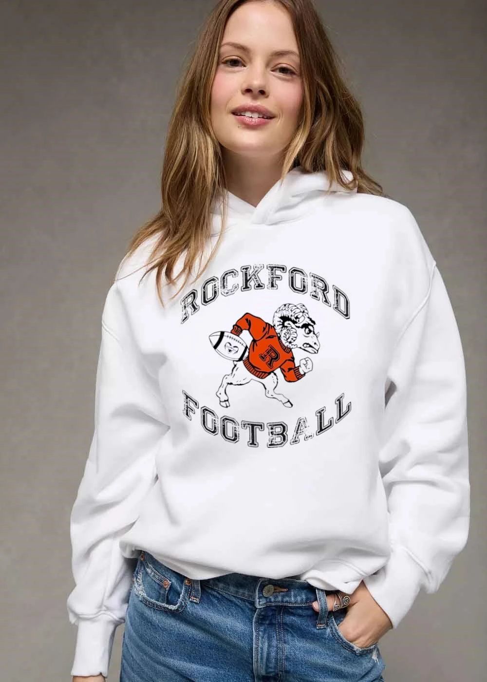 Rockford Football Distressed Vintage Cartoon Ram Mascot Running shirt