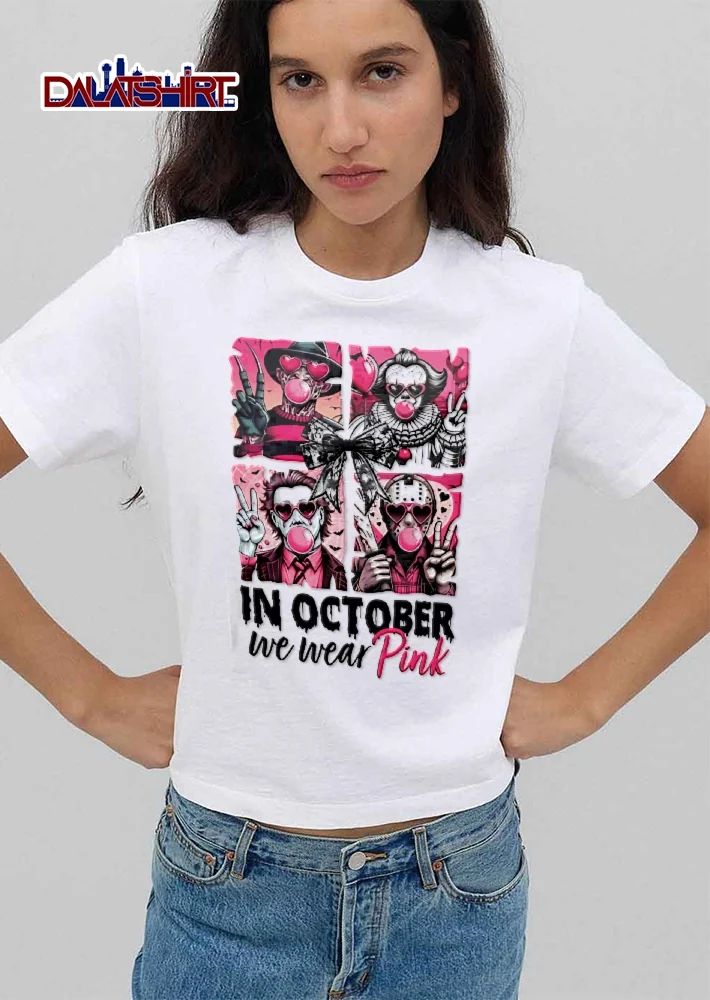 In October We Wear Pink Horror Villains Heart Sunglasses Bubble Gum Black Bow shirt