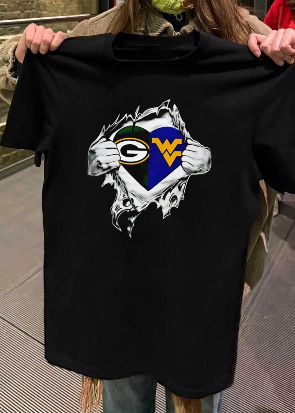 Green Bay Packers West Virginia Mountaineers Heart Ripping Chest T-Shirt