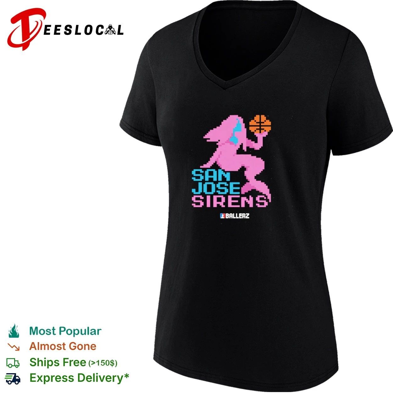 San Jose Sirens Ballerz basketball pixel art T-shirt
