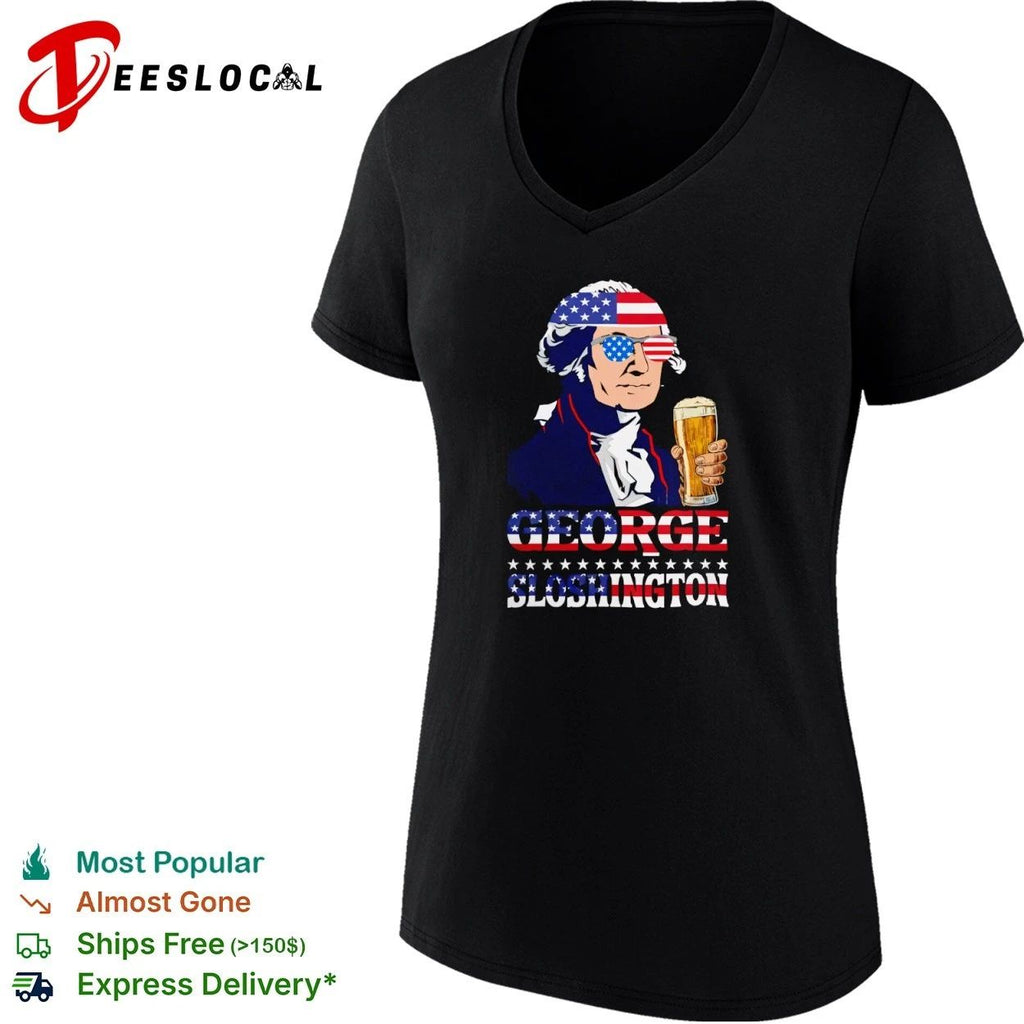 George Sloshington American Flag Sunglasses Beer T-shirt