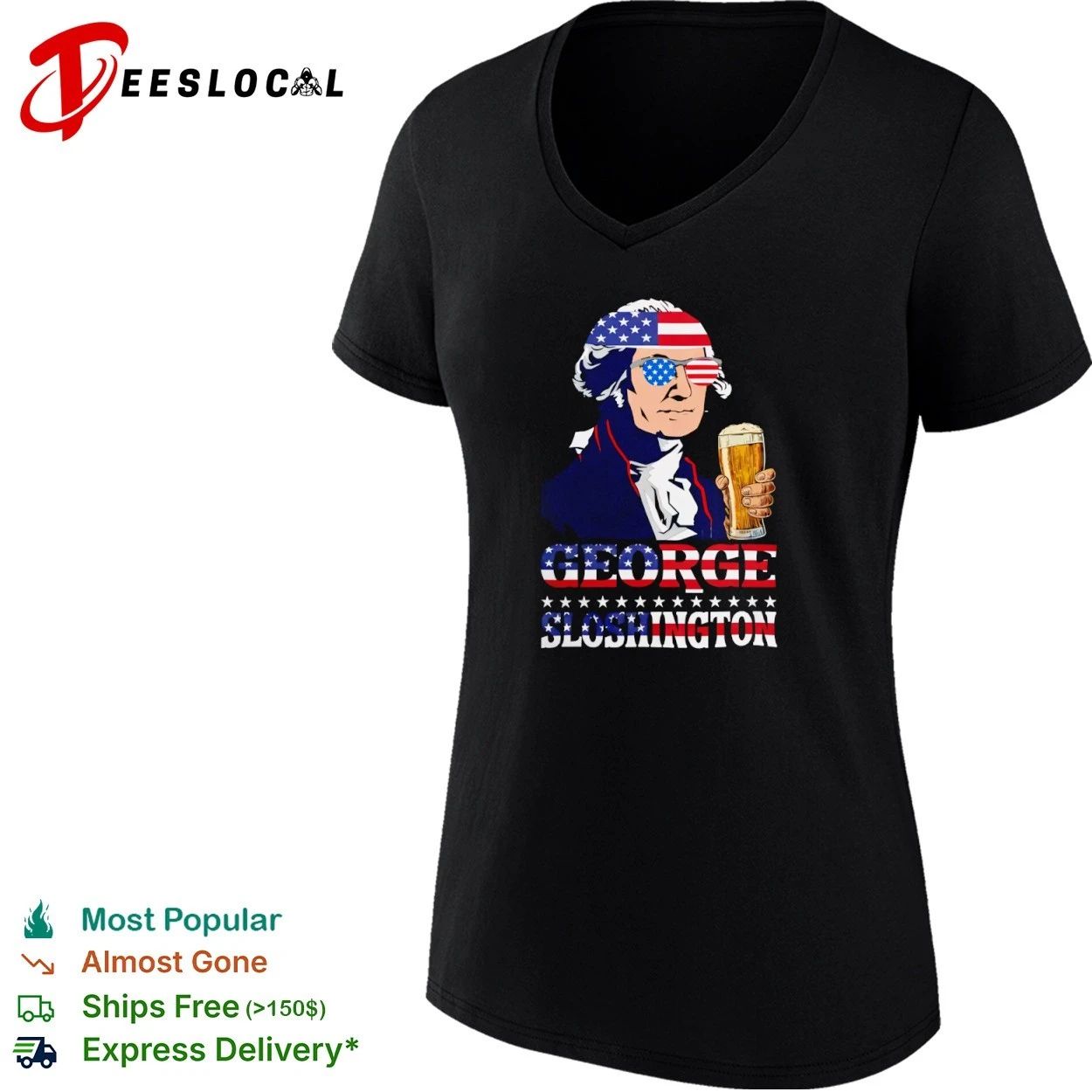 George Sloshington American Flag Sunglasses Beer T-shirt