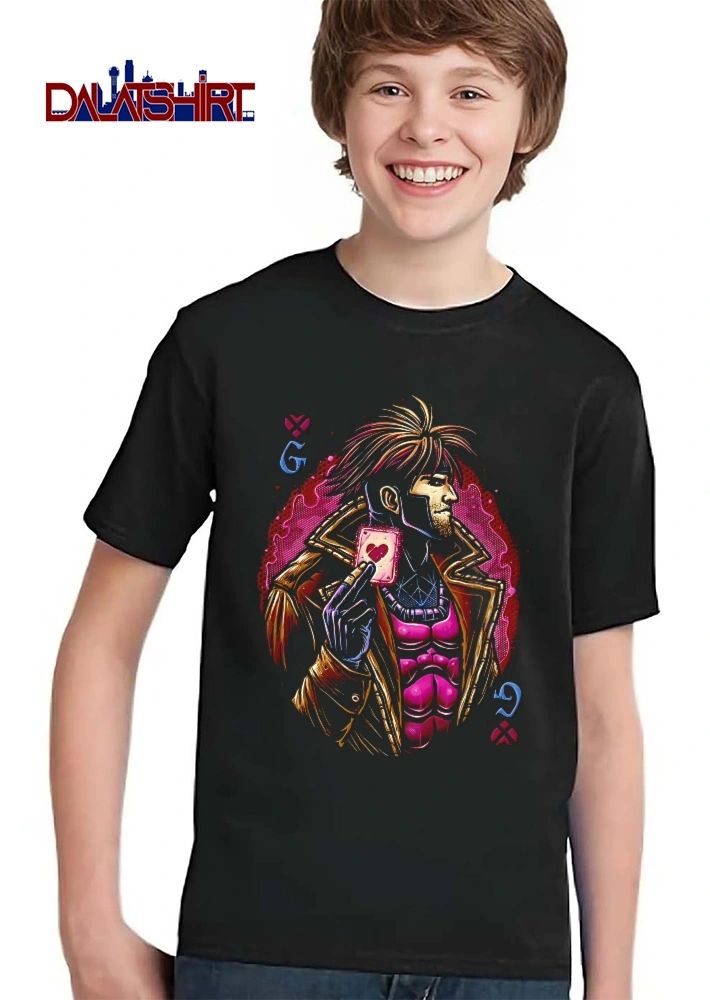 Gambit X Men Holding Glowing Heart Playing Card Playing Card Style Portrait Pink Glow Neon shirt