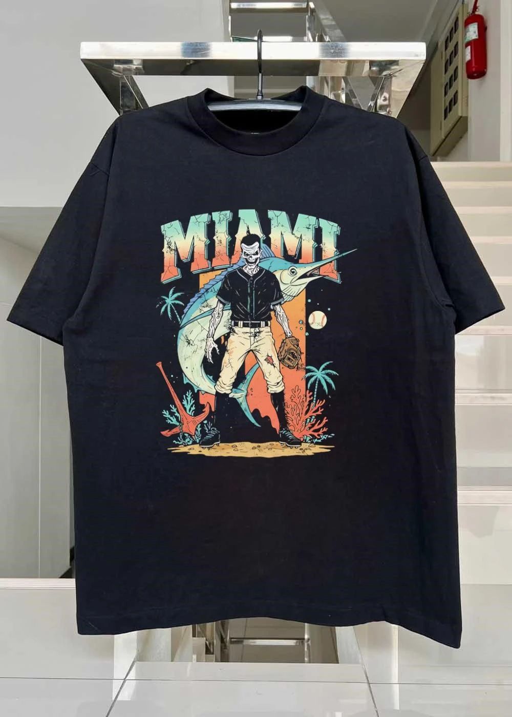 Miami Marlins Skeleton Baseball Player T-Shirt