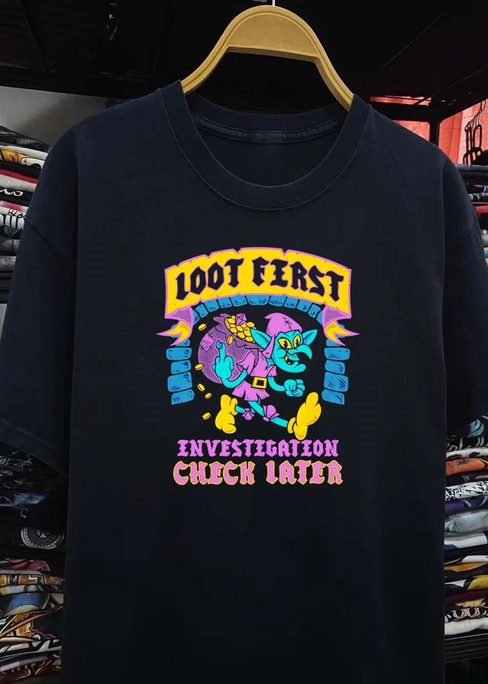 Loot First Investigation Check Later Goblin Thief Art T-Shirt