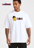 Pacman wearing construction hat eating ghosts shirt