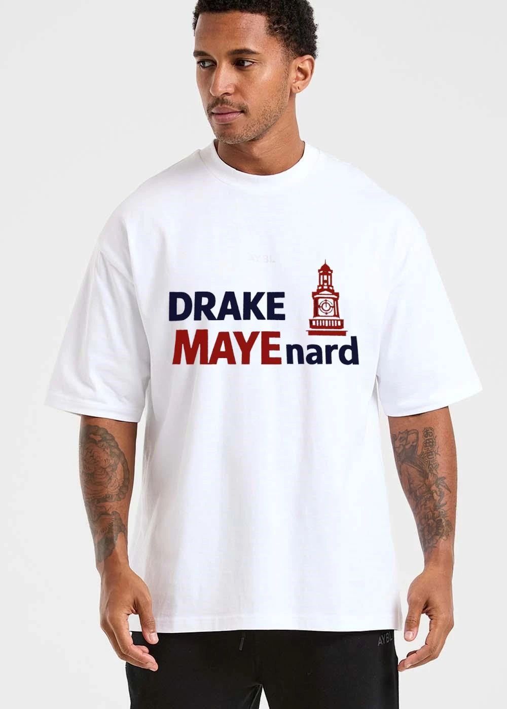 Drake Mayenard Red Bell Clock Tower Line Art Graphic Illustration shirt