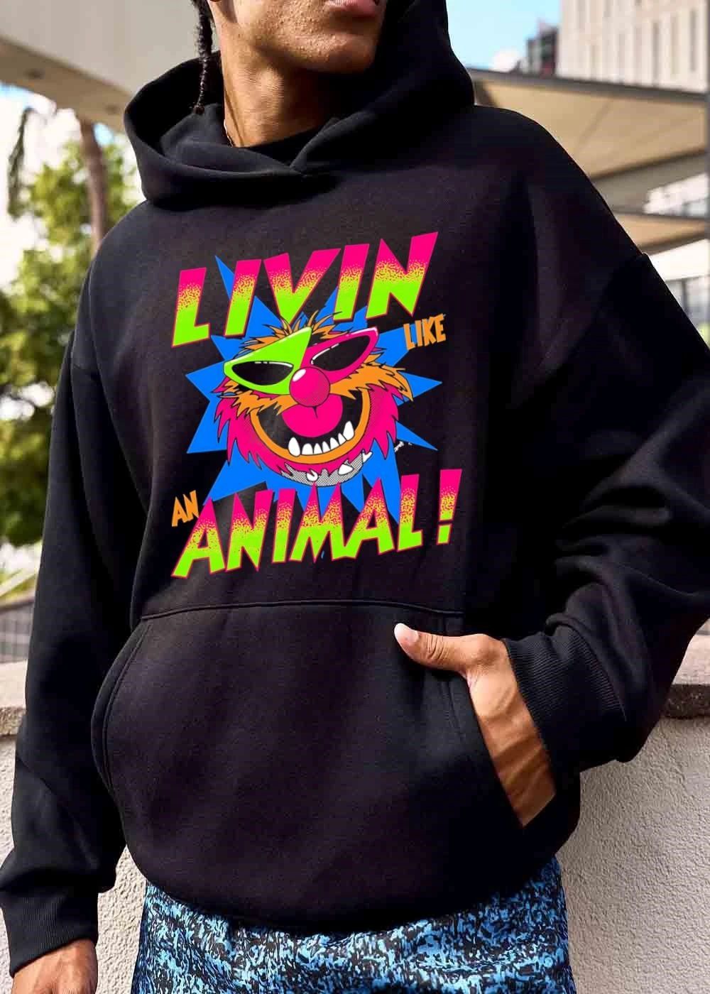 The Muppets Livin Like An Animal Neon Retro Cartoon Spiked Collar Sunglasses shirt