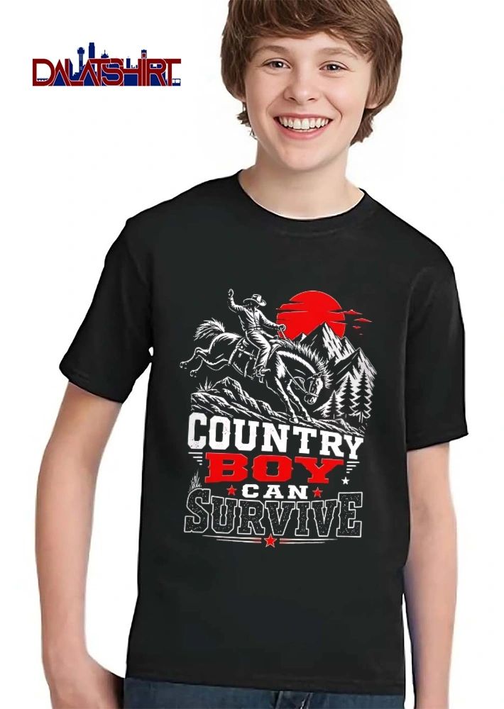 Country Boy Can Survive Cowboy Riding Bucking Horse Red Sun Mountain shirt