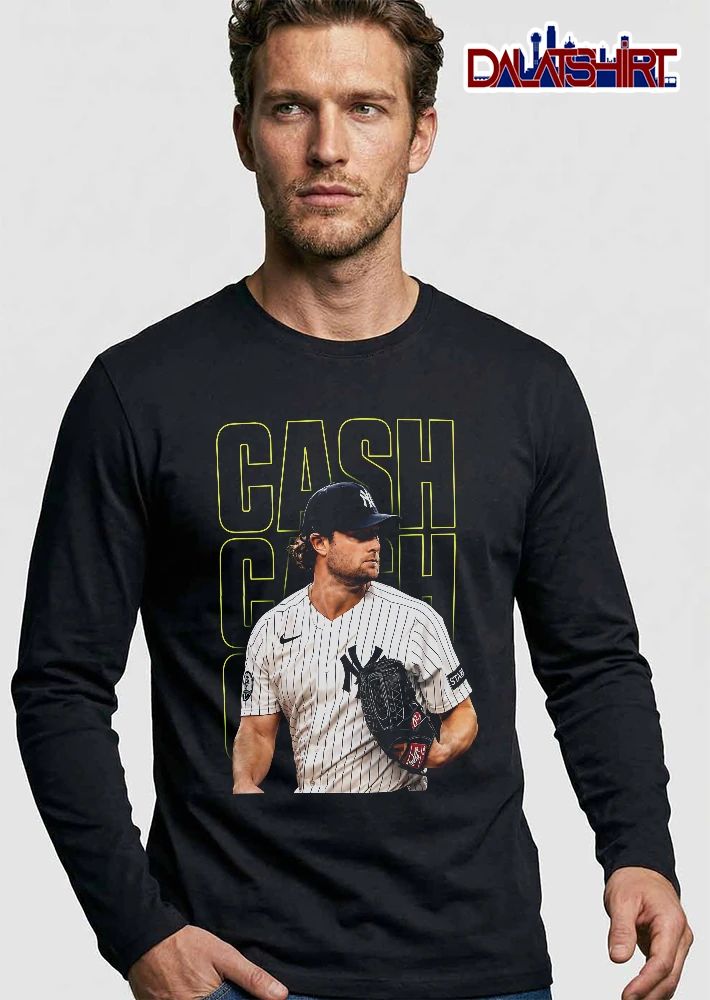 New York Yankees MLB Cash Pitcher Holding Glove Neon Outline Typography shirt