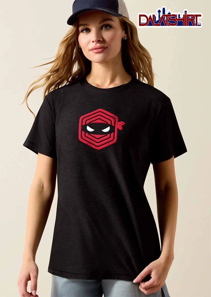 Geometric Red Hexagon Pattern Masked Ninja Face White Slanted Eyes shirt