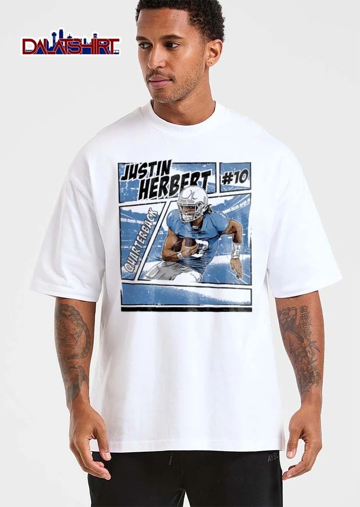 Justin Herbert Quarterback 10 Comic Book Panel Action Halftone shirt