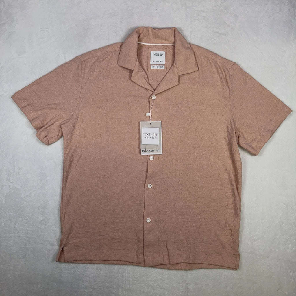 Cactus Man Ricky Singh Men's Button-Down Shirt Size S Pink Textured Relaxed Fit