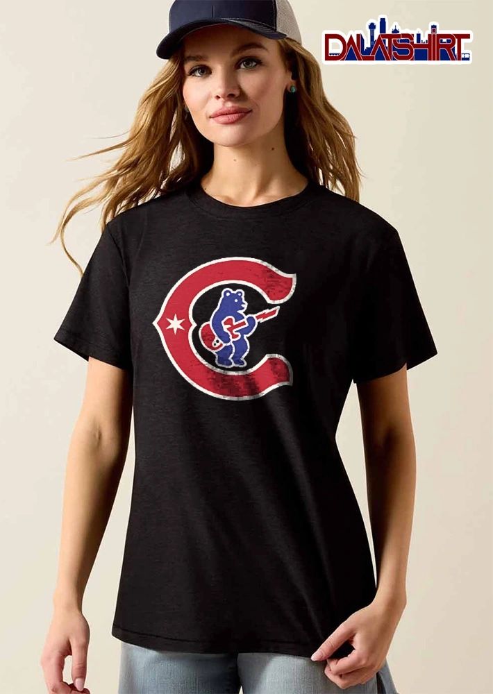 Chicago Cubs MLB Blue Bear Playing Red Electric Guitar C Logo shirt