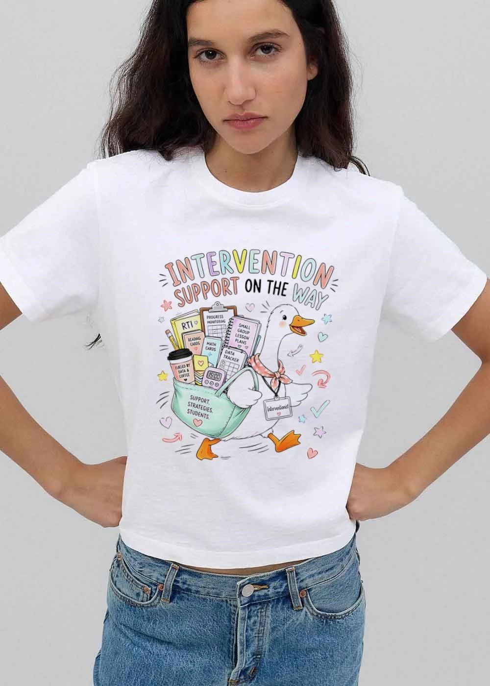 Intervention Support On The Way Strategies Students Cartoon Duck Carrying Bag Supplies shirt
