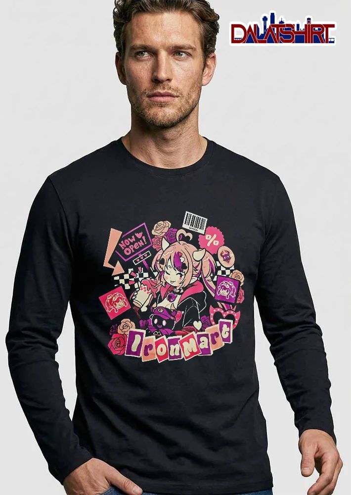 Ironmart Now Open Sayton Anime Horned Girl Drinking Boba Sticker Collage Roses shirt