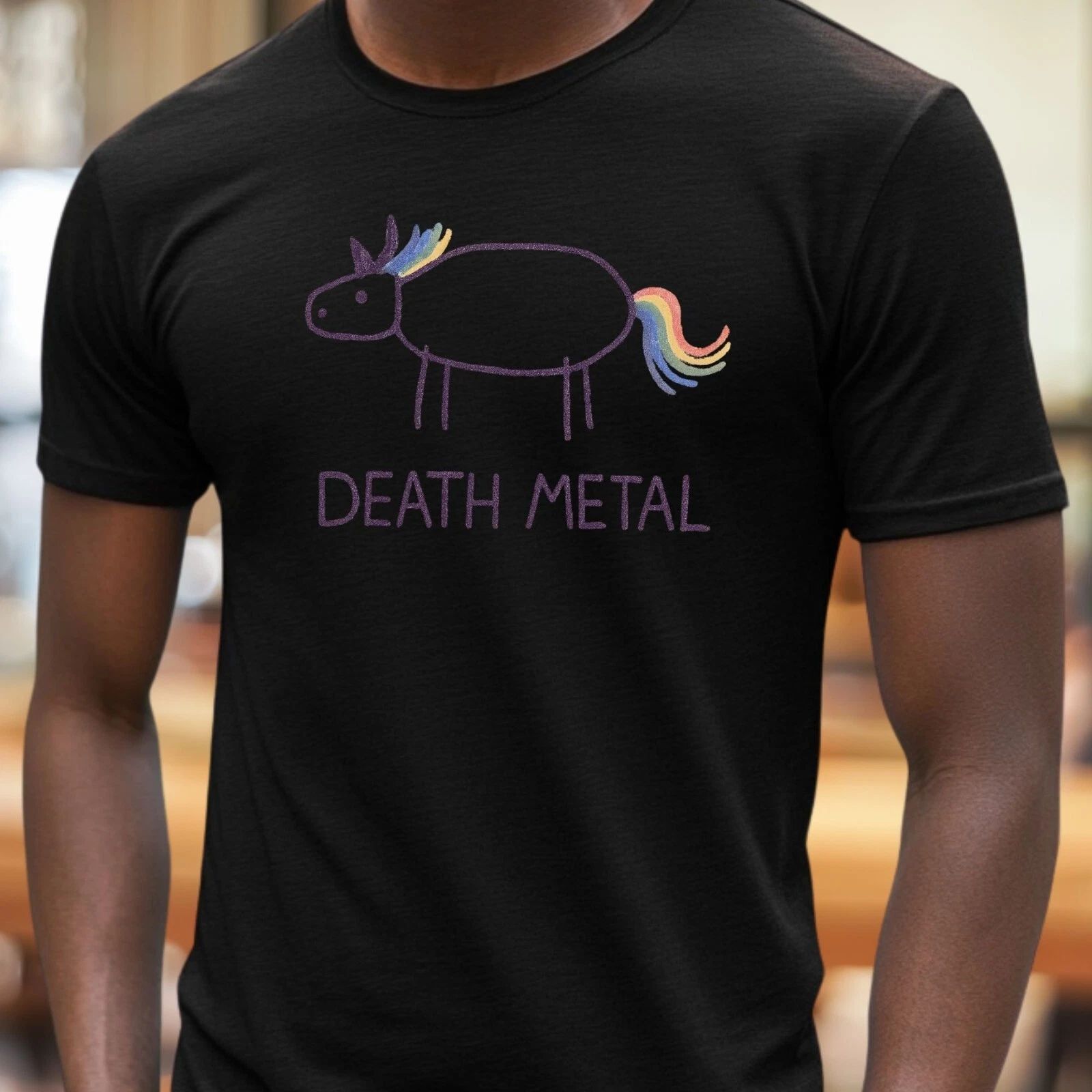 Mens Heavy Metal Unicorn Motif Cotton T-Shirt Size S to 5XL