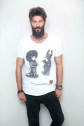 Men's T-Shirt, Hand Drawn Digital Print, Stylish Neck and Arm Detail