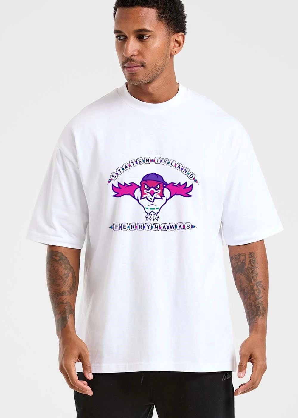 Staten Island Ferryhawks Cartoon Bird Mascot Backwards Cap Letter Beads shirt