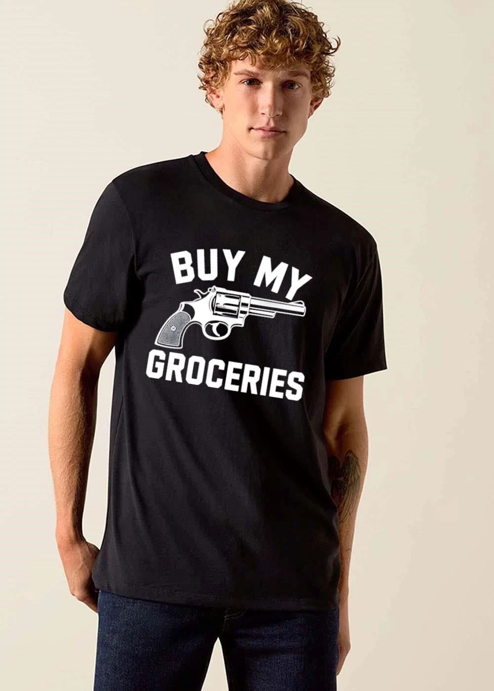 Buy My Groceries Revolver Pistol Handgun Monochrome Line Art shirt