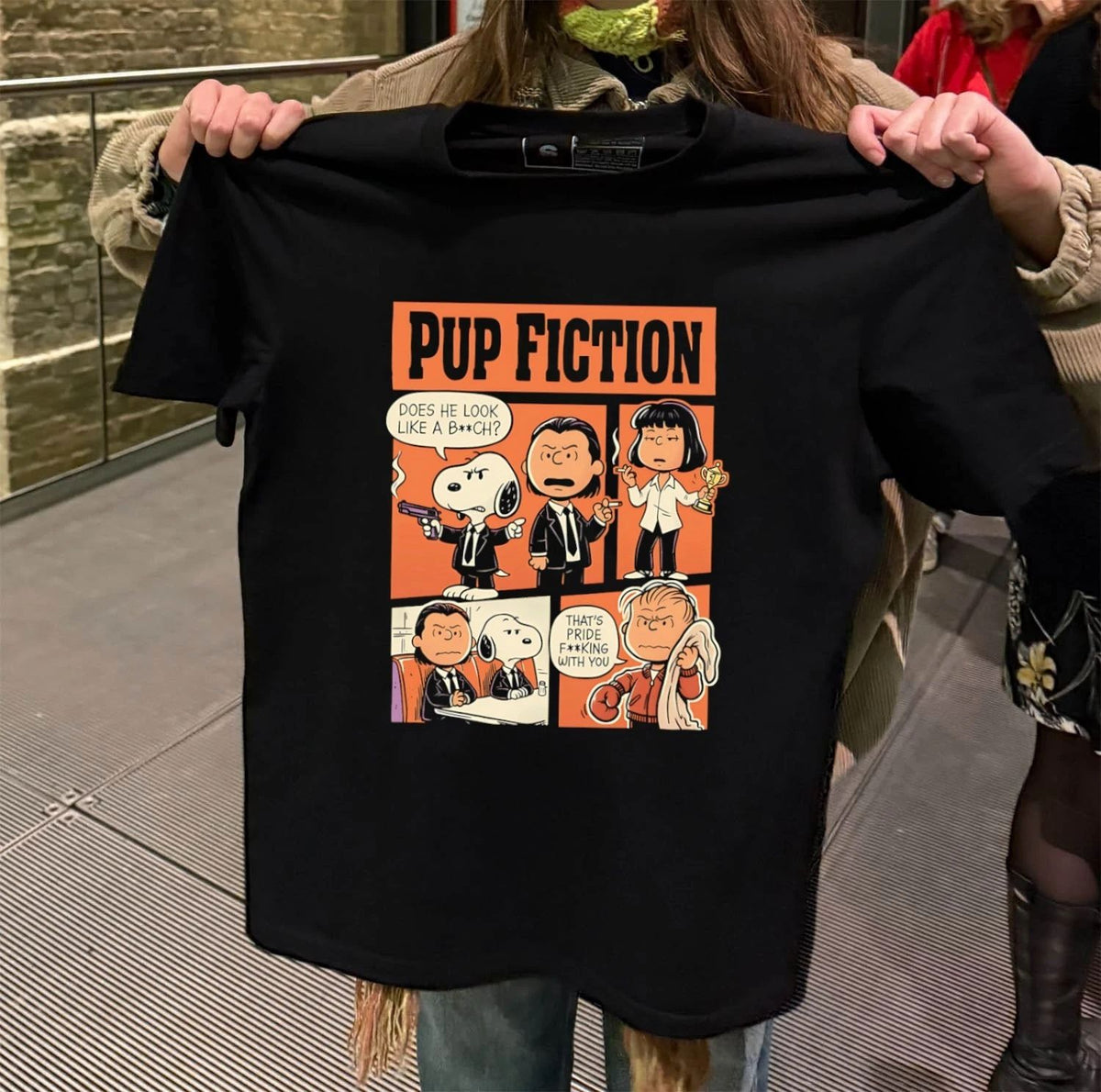 Pulp Fiction Peanuts PUP FICTION does he look like a b’ch thats pride f’king with shirt