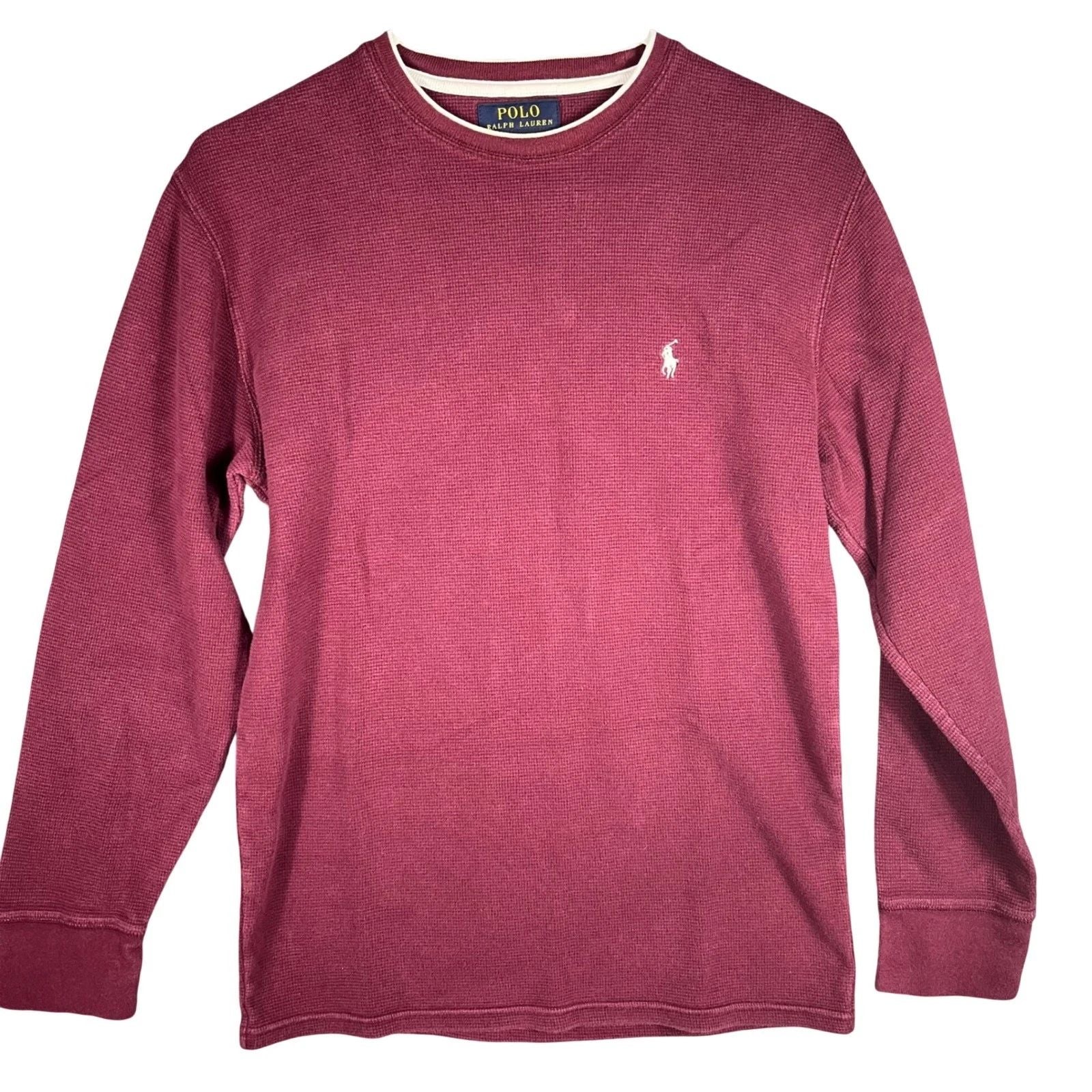 Polo Ralph Lauren Thermal Shirt Mens M Burgundy Waffle Knit Long Sleeve Pony