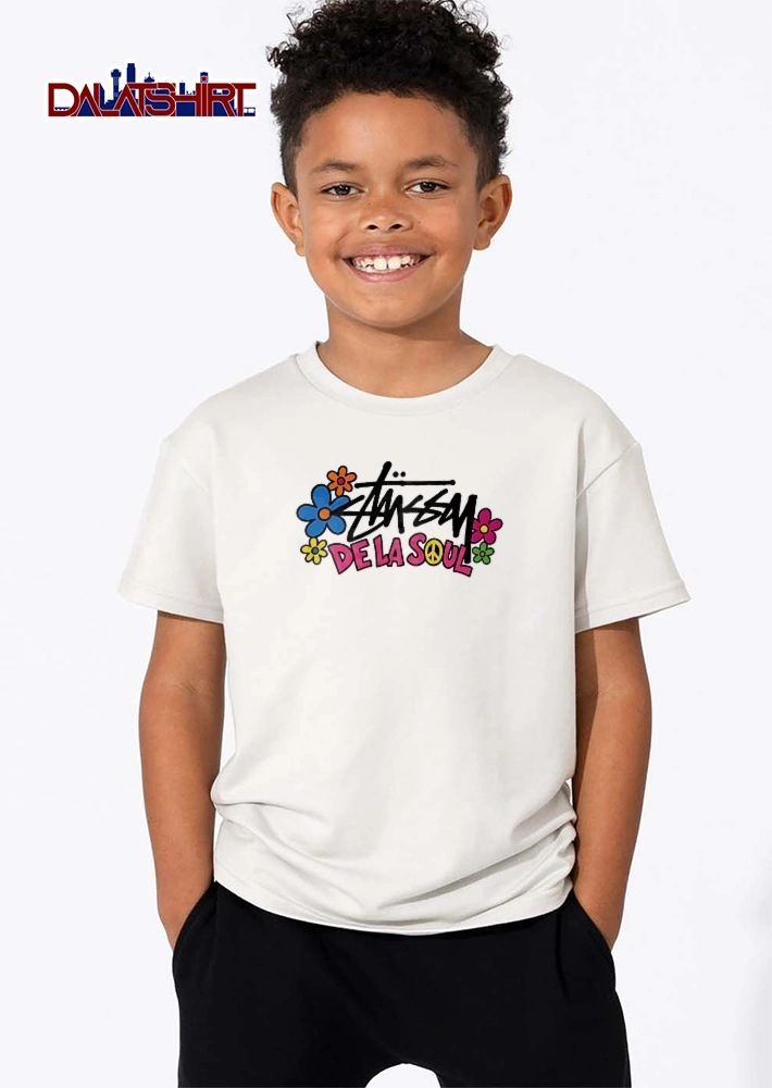 Stussy De LA Soul Colorful Daisy Flowers Peace Symbol Graffiti shirt