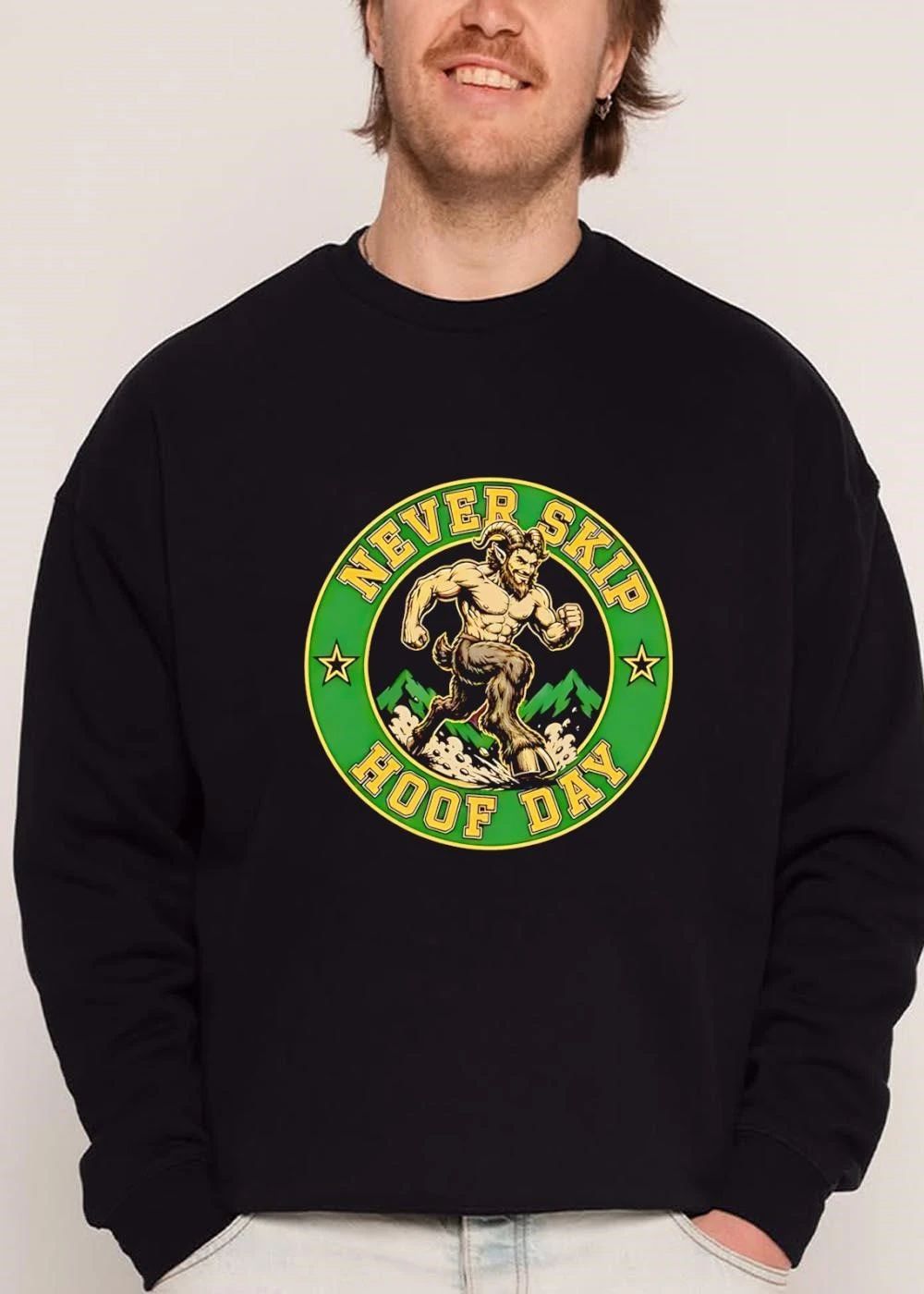 Never Skip Hoof Day Muscular Satyr Running Mountains Circular Emblem shirt