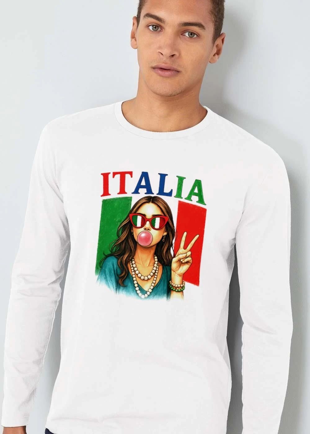 Italia Woman Blowing Pink Bubblegum Sunglasses Peace Sign Flag shirt