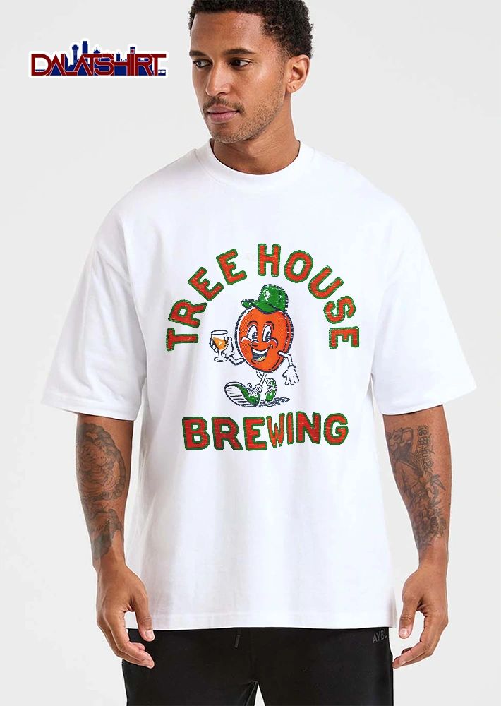 Tree House Brewing Cartoon Peach Mascot Walking Beer Glass Cap Sneakers Distressed Retro shirt