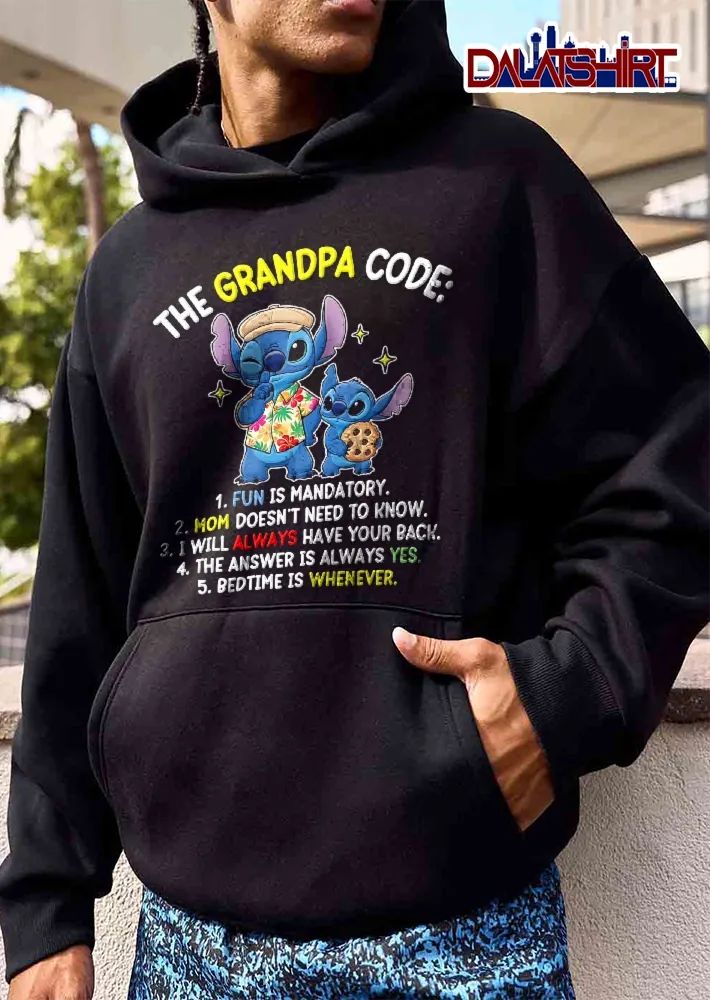 The Grandpa Code Fun Is Mandatory Bedtime Whenever Cartoon Blue Creature In Cap Shushing Little Alien Cookie shirt