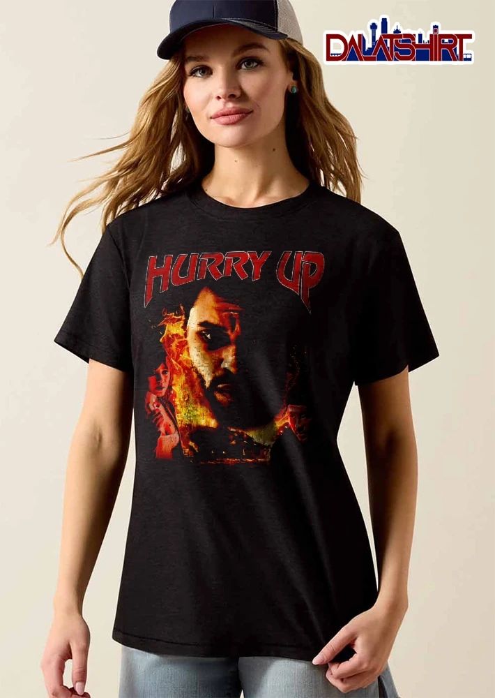 Hurry Up Shadowed Bearded Character Burning House Bootleg shirt