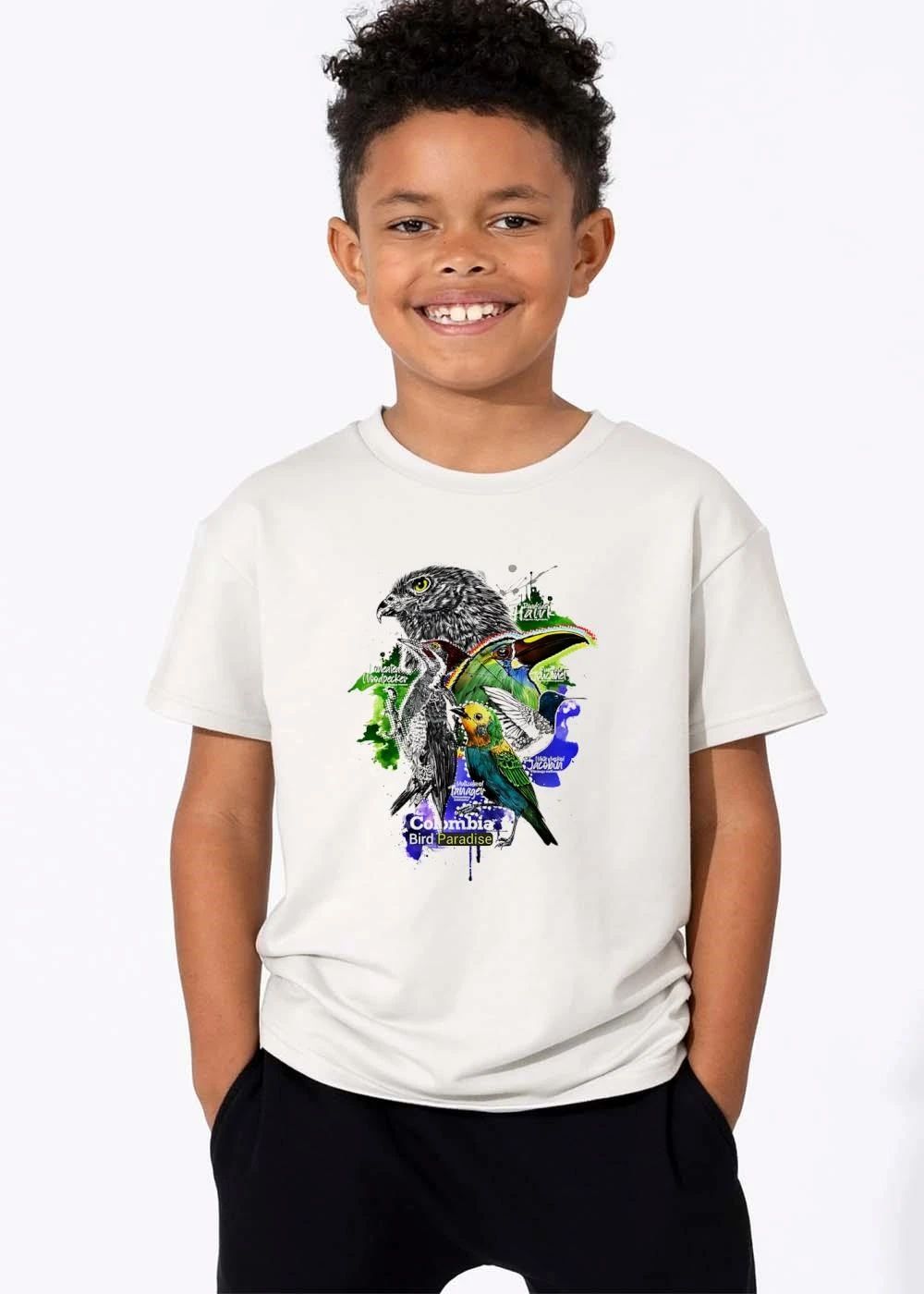 Colombia Bird Paradise Roadside Hawk Lineated Woodpecker Emerald Toucanet Watercolor Splatter Collage shirt