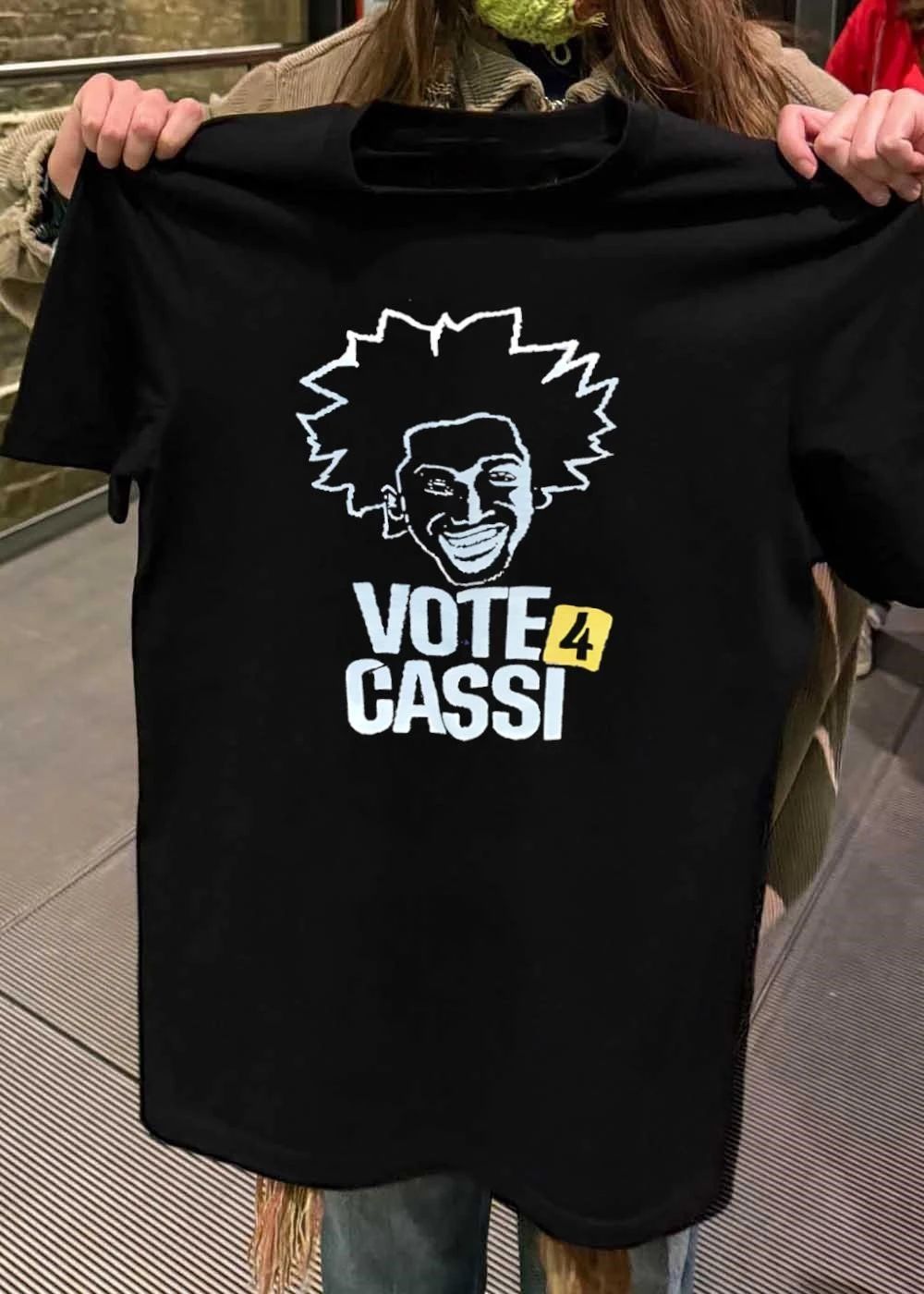 Vote For Cassi Spiky Afro Hair Smiling Person Portrait Line Art shirt