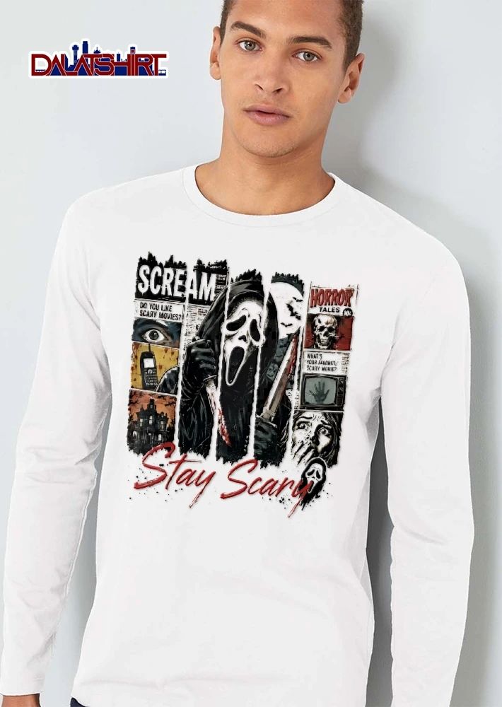 Scream Do You Like Scary Movies Ghostface Holding Bloody Dagger Comic shirt