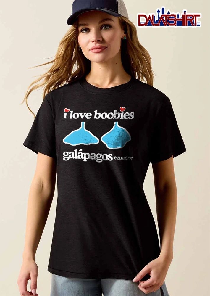 I Love Boobies Galapagos Ecuador Blue Webbed Feet Red Hearts Cartoon shirt