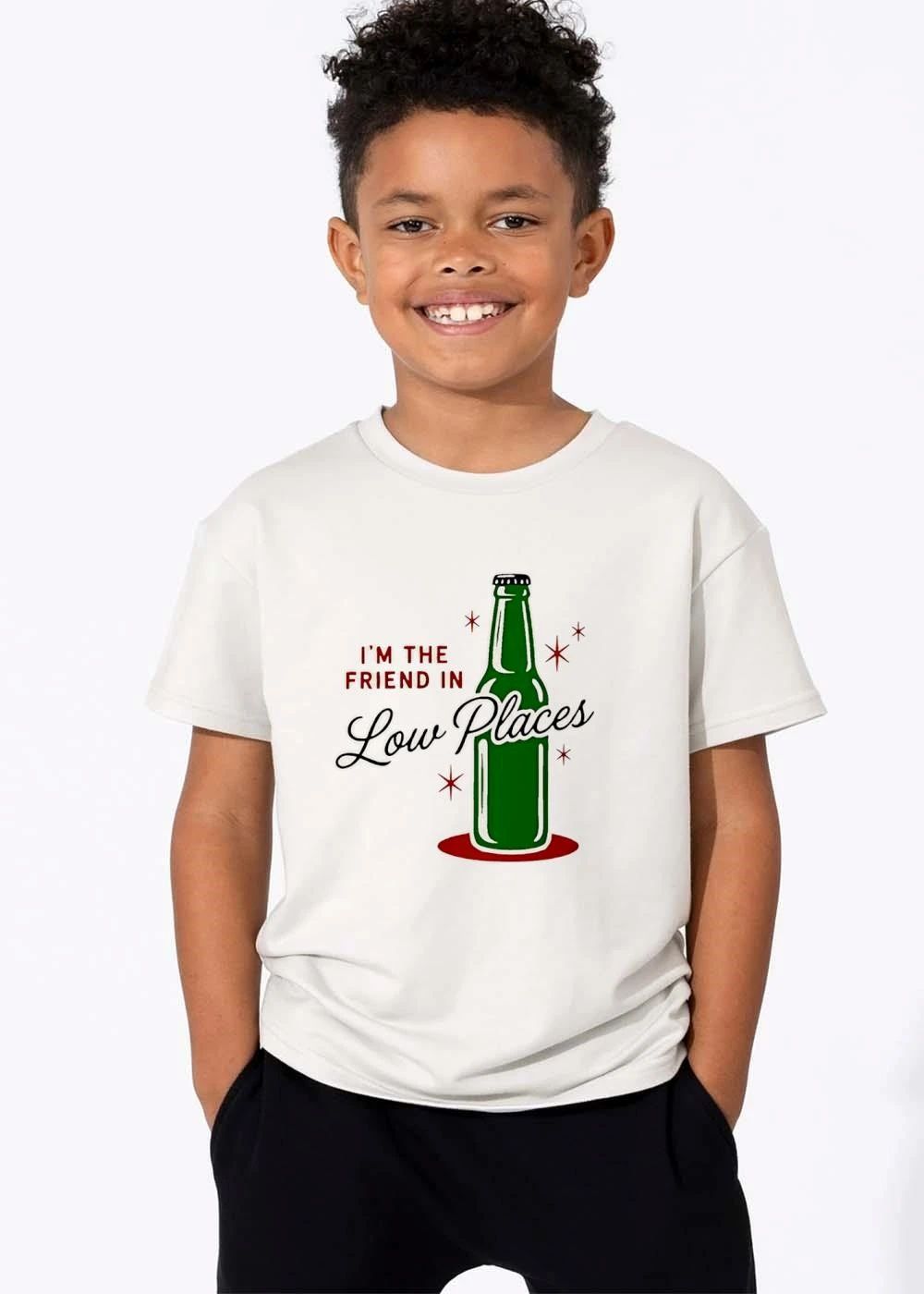 Im The Friend In Low Places Green Beer Bottle Red Base Starbursts shirt