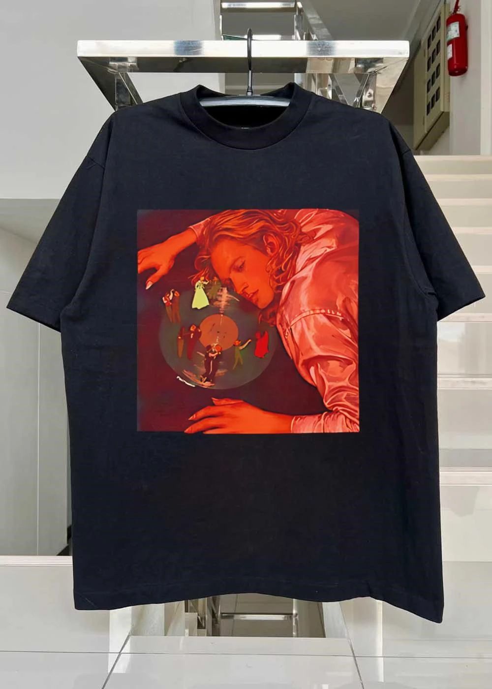 Young Man Resting on Vinyl Record Shirt