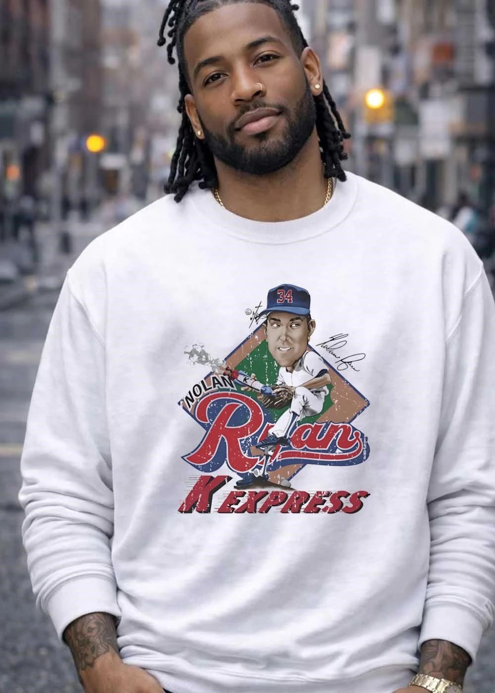 K Express Nolan Ryan Caricature Pitcher Rocket Baseball Diamond Distressed shirt