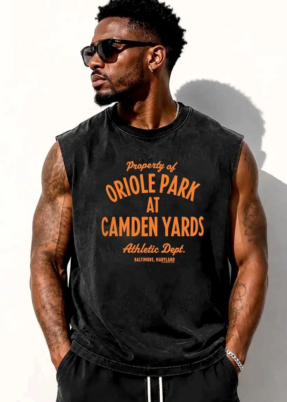 Property Of Oriole Park At Camden Yards Athletic Dept Baltimore Maryland Orange Vintage Typography shirt