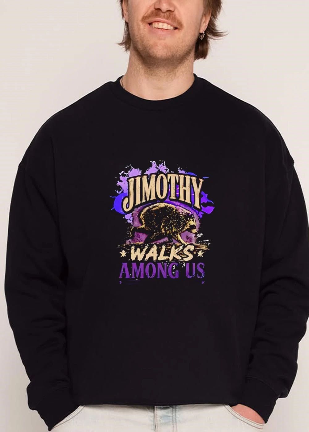 Jimothy Walks Among US Raccoon Purple Paint Splatter Distressed shirt