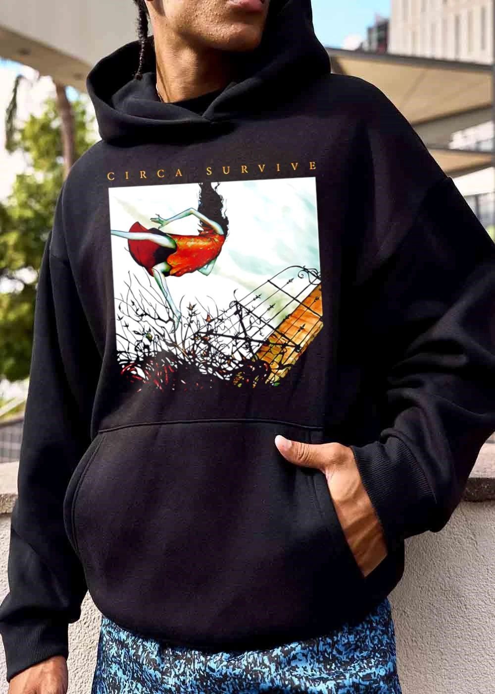 Circa Survive Longhaired Woman Falling Over Spiked Fence shirt